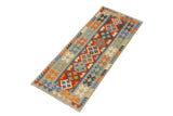 Flat Weave Kilim Antique Navaho Vintage handmade Geometric Kilim Rust Blue Hand-Woven Runner 100% Wool Area Rug 3x7 