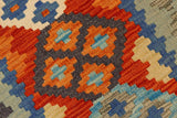 Flat Weave Kilim Antique Navaho Vintage handmade Geometric Kilim Rust Blue Hand-Woven Runner 100% Wool Area Rug 3x7 