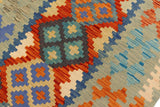 Flat Weave Kilim Antique Navaho Vintage handmade Geometric Kilim Rust Blue Hand-Woven Runner 100% Wool Area Rug 3x7 