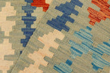 Flat Weave Kilim Antique Navaho Vintage handmade Geometric Kilim Rust Blue Hand-Woven Runner 100% Wool Area Rug 3x7 