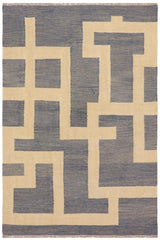 Flat Weave Kilim Antique Navaho Vintage handmade Modern Kilim Blue Beige Hand-Woven Rectangle 100% Wool Area Rug 5x7 