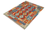 Flat Weave Kilim Antique Navaho Vintage handmade Geometric Kilim Rust Blue Hand-Woven Rectangle 100% Wool Area Rug 5x6 