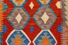 Flat Weave Kilim Antique Navaho Vintage handmade Geometric Kilim Rust Blue Hand-Woven Rectangle 100% Wool Area Rug 5x6 