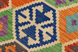 Flat Weave Kilim Antique Navaho Vintage handmade Geometric Kilim Rust Blue Hand-Woven Rectangle 100% Wool Area Rug 5x7 