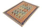 Flat Weave Kilim Antique Navaho Vintage handmade Modern Kilim Blue Beige Hand-Woven Rectangle 100% Wool Area Rug 4x6 