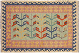 Retro Kilim Vanessa Blue Beige Hand-Woven Wool Rug-4'2'' x 6'1''