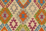 Flat Weave Kilim Antique Navaho Vintage handmade Geometric Kilim Beige Blue Hand-Woven Rectangle 100% Wool Area Rug 5x7 