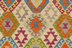 Flat Weave Kilim Antique Navaho Vintage handmade Geometric Kilim Beige Blue Hand-Woven Rectangle 100% Wool Area Rug 5x7 