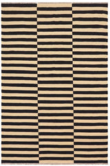 Flat Weave Kilim Antique Navaho Vintage handmade Modern Kilim Beige Black Hand-Woven Rectangle 100% Wool Area Rug 5x8 