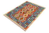 Flat Weave Kilim Antique Navaho Vintage handmade Geometric Kilim Red Blue Hand-Woven Rectangle 100% Wool Area Rug 5x6 