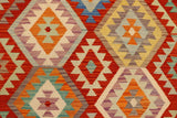 Flat Weave Kilim Antique Navaho Vintage handmade Geometric Kilim Rust Blue Hand-Woven Rectangle 100% Wool Area Rug 6x8 