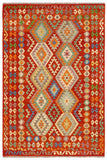 Flat Weave Kilim Antique Navaho Vintage handmade Geometric Kilim Rust Blue Hand-Woven Rectangle 100% Wool Area Rug 6x8 