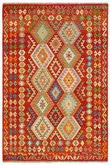 Flat Weave Kilim Antique Navaho Vintage handmade Geometric Kilim Rust Blue Hand-Woven Rectangle 100% Wool Area Rug 6x8 