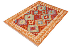 Flat Weave Kilim Antique Navaho Vintage handmade Geometric Kilim Rust Beige Hand-Woven Rectangle 100% Wool Area Rug 3x5 