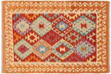 Bohemian Kilim Koen Rust Beige Hand-Woven Wool Rug-3'4'' x 4'10''