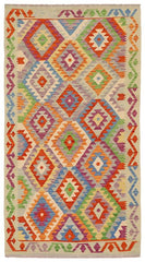 Flat Weave Kilim Antique Navaho Vintage handmade Geometric Kilim Rust Blue Hand-Woven Rectangle 100% Wool Area Rug 3x6 