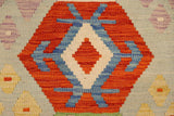 Flat Weave Kilim Antique Navaho Vintage handmade Modern Kilim Blue Rust Hand-Woven Rectangle 100% Wool Area Rug 3x4 