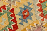 Flat Weave Kilim Antique Navaho Vintage handmade Geometric Kilim Gold Blue Hand-Woven Runner 100% Wool Area Rug 3x7 