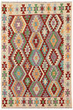 Flat Weave Kilim Antique Navaho Vintage handmade Geometric Kilim Rust Beige Hand-Woven Rectangle 100% Wool Area Rug 5x6 