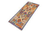 Flat Weave Kilim Antique Navaho Vintage handmade Geometric Kilim Rust Blue Hand-Woven Runner 100% Wool Area Rug 3x6 