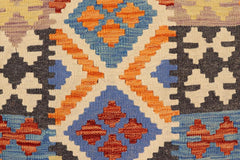 Flat Weave Kilim Antique Navaho Vintage handmade Geometric Kilim Rust Blue Hand-Woven Runner 100% Wool Area Rug 3x6 