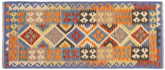 Flat Weave Kilim Antique Navaho Vintage handmade Geometric Kilim Rust Blue Hand-Woven Runner 100% Wool Area Rug 3x6 