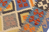 Flat Weave Kilim Antique Navaho Vintage handmade Geometric Kilim Rust Blue Hand-Woven Runner 100% Wool Area Rug 3x6 