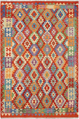 Flat Weave Kilim Antique Navaho Vintage handmade Geometric Kilim Rust Blue Hand-Woven Rectangle 100% Wool Area Rug 7x10 