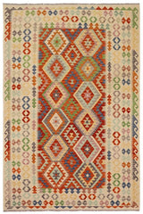 Flat Weave Kilim Antique Navaho Vintage handmade Geometric Kilim Rust Beige Hand-Woven Rectangle 100% Wool Area Rug 7x10 