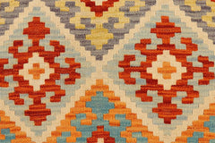 Flat Weave Kilim Antique Navaho Vintage handmade Geometric Kilim Rust Blue Hand-Woven Rectangle 100% Wool Area Rug 5x7 