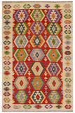 Tribal Turkish Kilim Ricardo Hand-Woven Wool Rug - 4'1'' x 6'1''