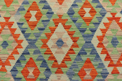 Flat Weave Kilim Antique Navaho Vintage handmade Geometric Kilim Blue Rust Hand-Woven Rectangle 100% Wool Area Rug 4x6 