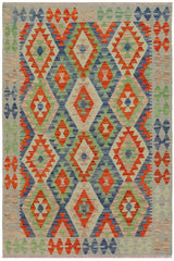 Flat Weave Kilim Antique Navaho Vintage handmade Geometric Kilim Blue Rust Hand-Woven Rectangle 100% Wool Area Rug 4x6 