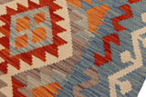 Flat Weave Kilim Antique Navaho Vintage handmade Geometric Kilim Rust Blue Hand-Woven Rectangle 100% Wool Area Rug 5x6 