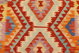 Flat Weave Kilim Antique Navaho Vintage handmade Geometric Kilim Rust Blue Hand-Woven Rectangle 100% Wool Area Rug 4x6 