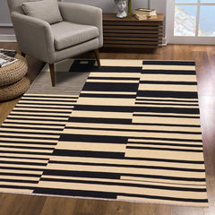 Flat Weave Kilim Antique Navaho Vintage handmade Modern Kilim Beige Black Hand-Woven Rectangle 100% Wool Area Rug 6x8 