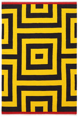 Flat Weave Kilim Antique Navaho Vintage handmade Modern Kilim Gold Black Hand-Woven Rectangle 100% Wool Area Rug 6x8 