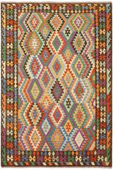 Flat Weave Kilim Antique Navaho Vintage handmade Geometric Kilim Rust Brown Hand-Woven Rectangle 100% Wool Area Rug 7x10 