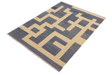 Flat Weave Kilim Antique Navaho Vintage handmade Modern Kilim Blue Beige Hand-Woven Rectangle 100% Wool Area Rug 5x6 