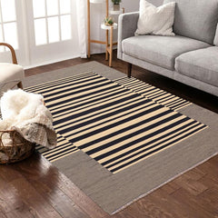 Flat Weave Kilim Antique Navaho Vintage handmade Modern Kilim Beige Black Hand-Woven Rectangle 100% Wool Area Rug 6x8 