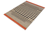 Flat Weave Kilim Antique Navaho Vintage handmade Modern Kilim Beige Black Hand-Woven Rectangle 100% Wool Area Rug 6x8 