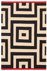 Flat Weave Kilim Antique Navaho Vintage handmade Modern Kilim Beige Black Hand-Woven Rectangle 100% Wool Area Rug 6x8 