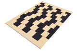 Flat Weave Kilim Antique Navaho Vintage handmade Modern Kilim Beige Black Hand-Woven Rectangle 100% Wool Area Rug 5x8 