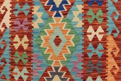 Flat Weave Kilim Antique Navaho Vintage handmade Geometric Kilim Blue Rust Hand-Woven Runner 100% Wool Area Rug 3x10 