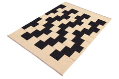 Flat Weave Kilim Antique Navaho Vintage handmade Modern Kilim Beige Black Hand-Woven Rectangle 100% Wool Area Rug 6x8 