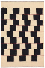 Flat Weave Kilim Antique Navaho Vintage handmade Modern Kilim Beige Black Hand-Woven Rectangle 100% Wool Area Rug 6x8 