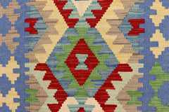 Flat Weave Kilim Antique Navaho Vintage handmade Geometric Kilim Blue Red Hand-Woven Runner 100% Wool Area Rug 3x6 