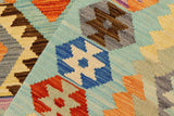 Flat Weave Kilim Antique Navaho Vintage handmade Geometric Kilim Blue Rust Hand-Woven Rectangle 100% Wool Area Rug 5x6 