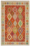 Flat Weave Kilim Antique Navaho Vintage handmade Geometric Kilim Rust Blue Hand-Woven Rectangle 100% Wool Area Rug 7x10 