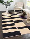 Flat Weave Kilim Antique Navaho Vintage handmade Modern Kilim Beige Black Hand-Woven Rectangle 100% Wool Area Rug 8x10 